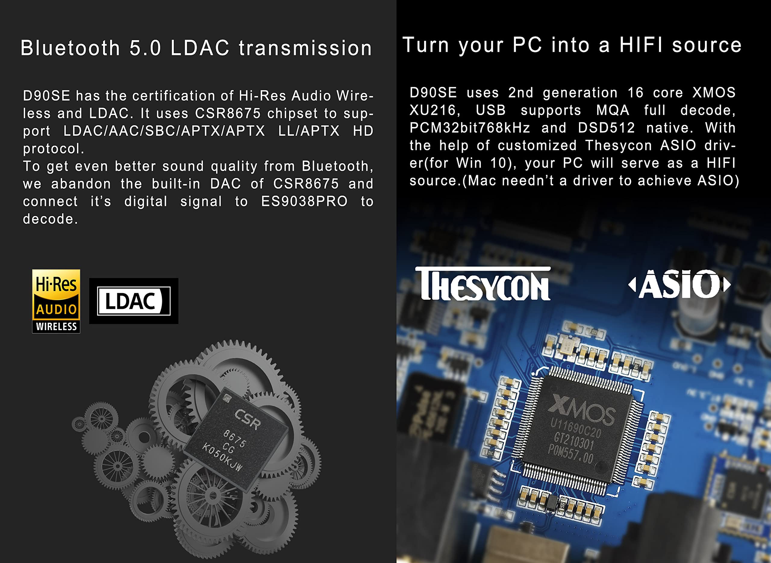Topping D90SE Tam Dengeli HiFi DAC MQA ES9038PRO LDAC Bluetooth